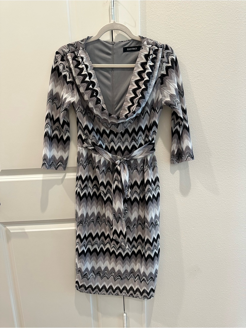 Ellen Tracy Black & Gray Chevron Wrap-Style Dress